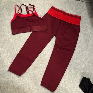 Fabletics XL High-Waisted Seamless Stripe 7/8 Pant and Poppy Seamless Sports Bra